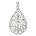 Sterling Silver Polished Filigree Diamond-cut Teardrop Pendant, 31.5 mm