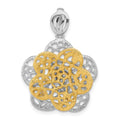 Sterling Silver Rhodium-plated Gold-tone Flower Slide Pendant, 31.1 x 22.5 mm