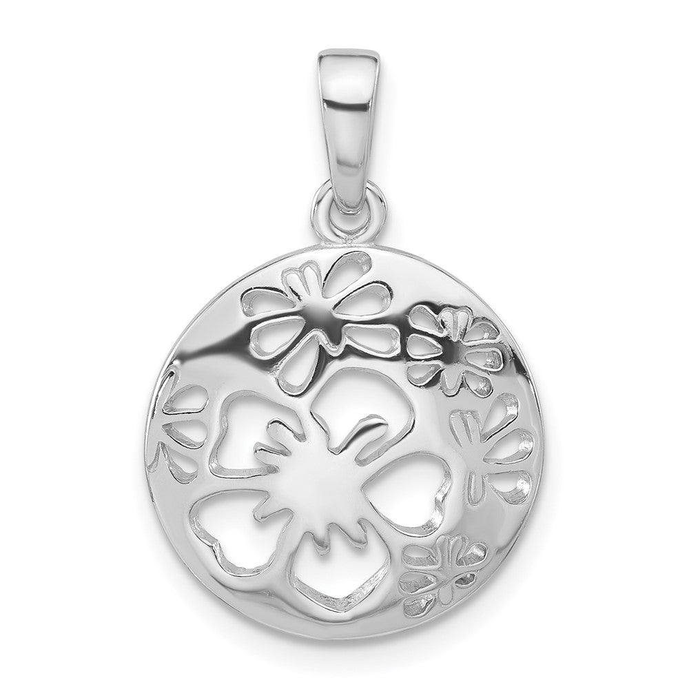 Sterling Silver Polished Cut-out Flower Circle Pendant, 25 x 17 mm