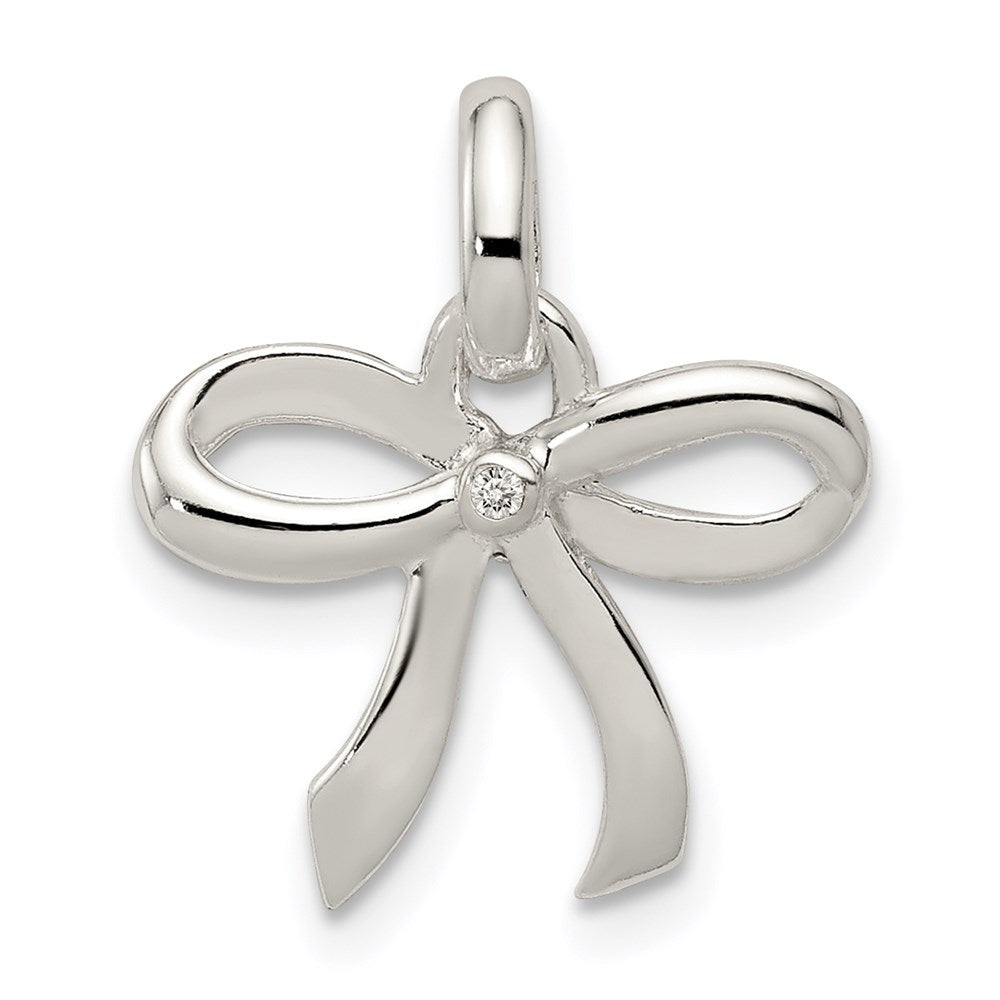 Sterling Silver Polished Diamond Bow Pendant, 0.005 ct, 12.2 x 15 mm