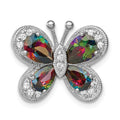 Sterling Silver Rhodium-plated Polished Dark Mystic CZ Butterfly Pendant, 14.45 x 18.5 mm