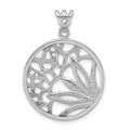 Sterling Silver Rhodium-plated Textured CZ Floral Circle Pendant, 32 x 23.8 mm