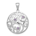 Sterling Silver Rhodium-plated w/Amethyst Pendant, 0.09 ct, 28 mm