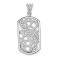 Sterling Silver Rhodium-plated Textured CZ Floral Cut-out Dogtag Pendant, 34 x 15.3 mm