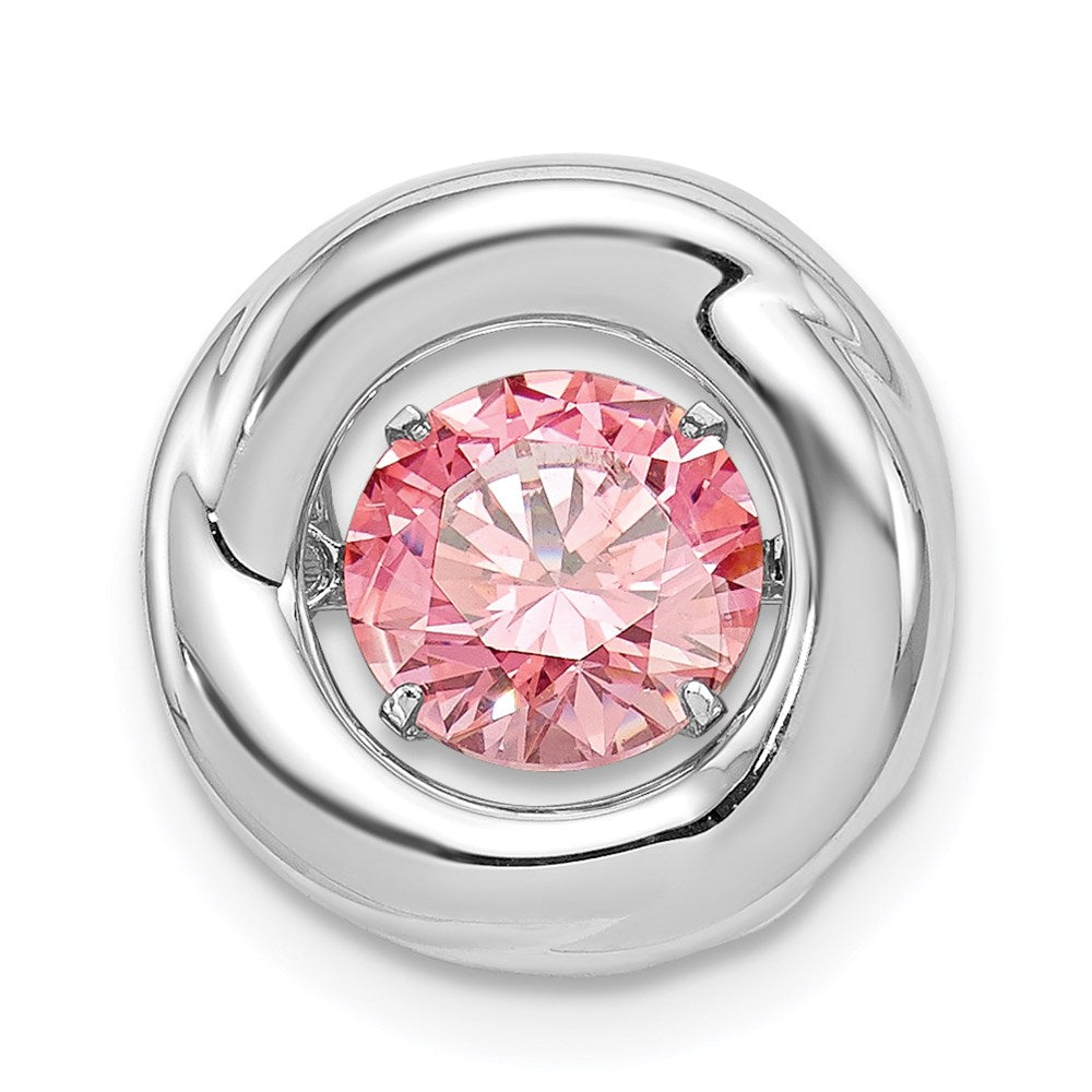 Sterling Silver Platinum-plated Polished Vibrant Pink CZ Circle Pendant, 12.6 mm