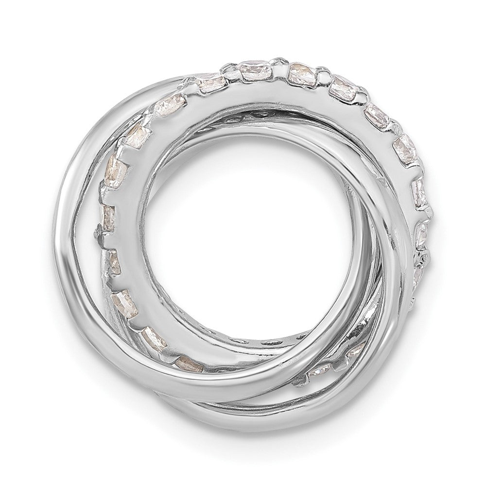 Sterling Silver Polished CZ 3 Ring Chain Slide Pendant, 18 x 18 mm