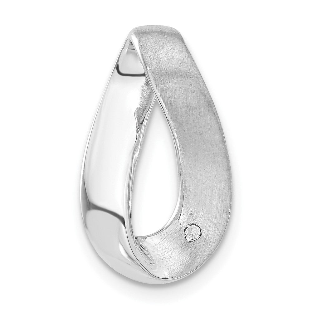 Sterling Silver Polished & Satin CZ Twisted Link Chain Slide Pendant, 19.65 x 11.55 mm
