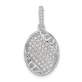 Pure Fire Sterling Silver Polished Fancy CZ Oval Pendant, 27 x 13.8 mm