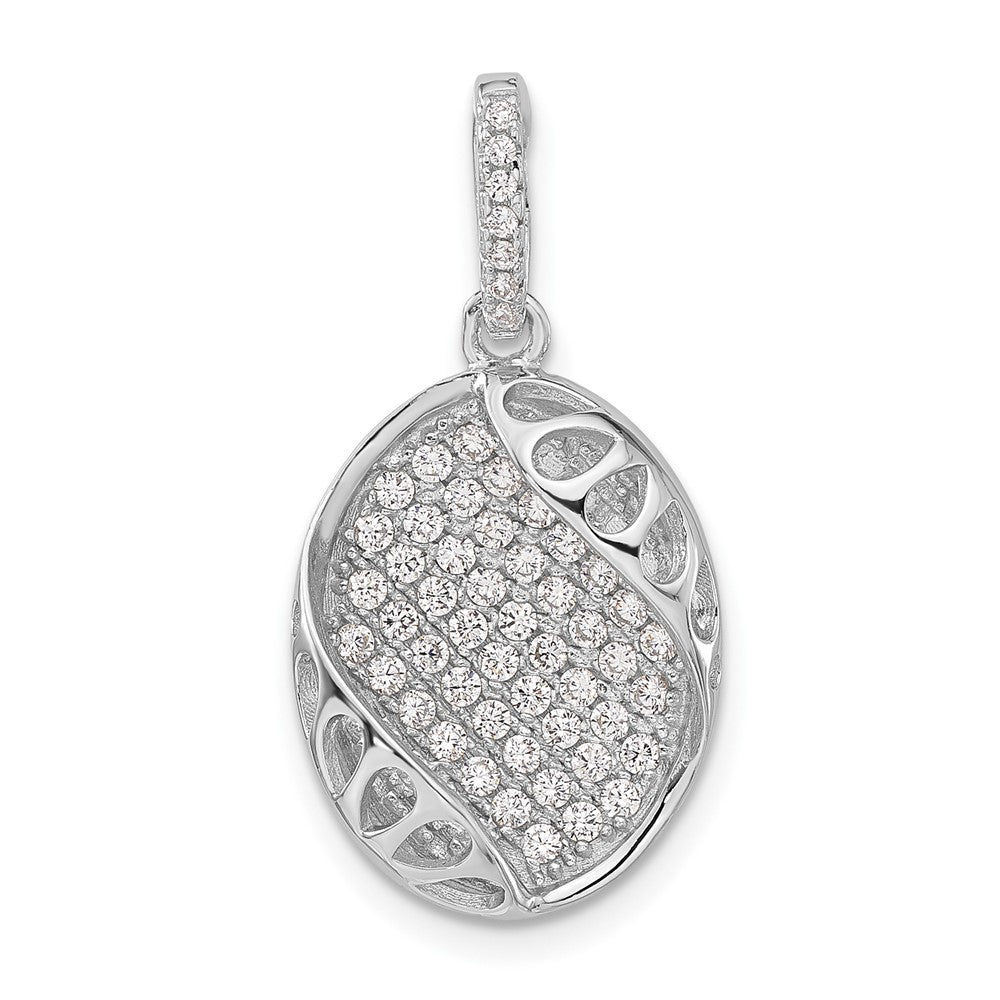 Pure Fire Sterling Silver Polished Fancy CZ Oval Pendant, 27 x 13.8 mm