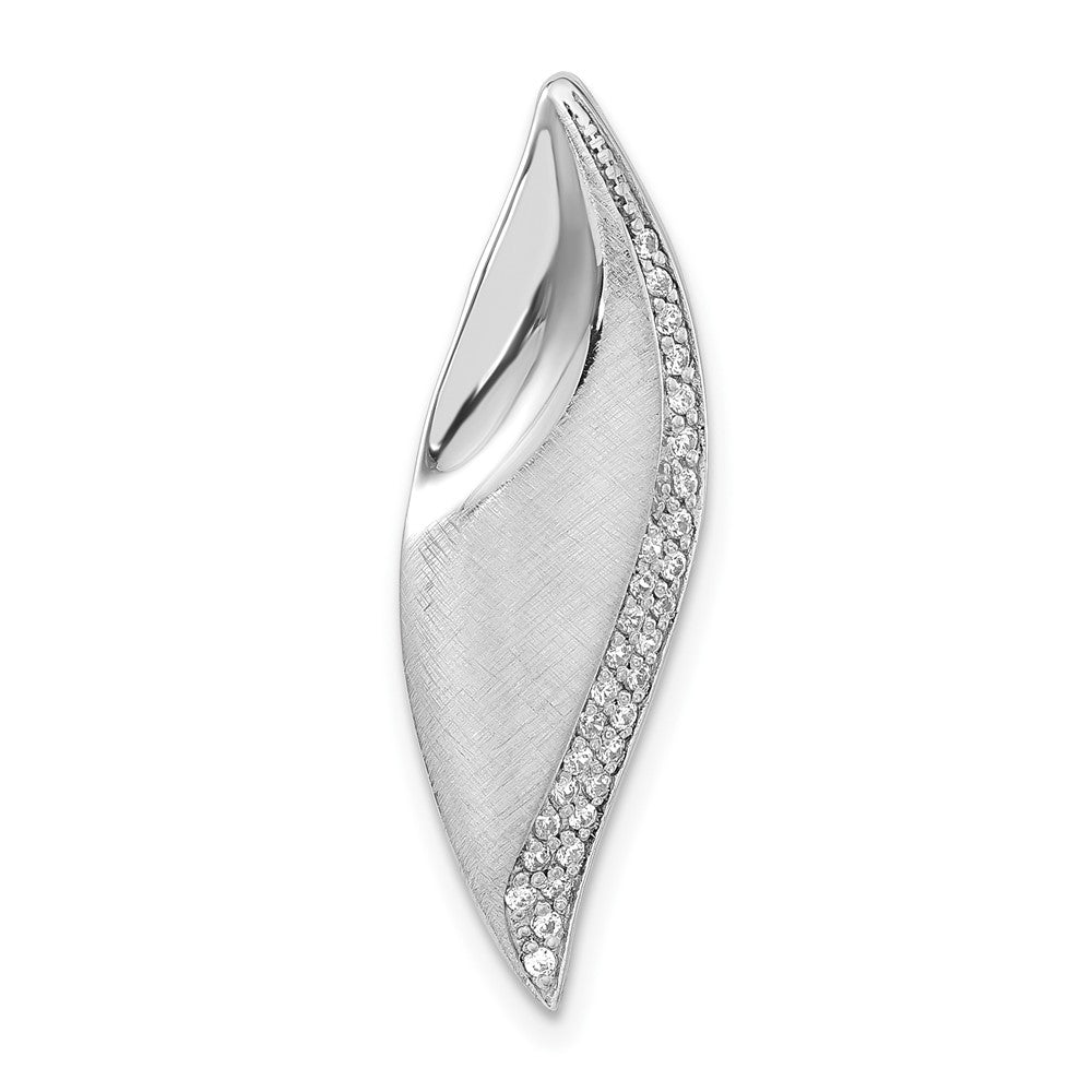 Sterling Silver Polished & Satin CZ Chain Slide Pendant, 29.8 x 9.5 mm
