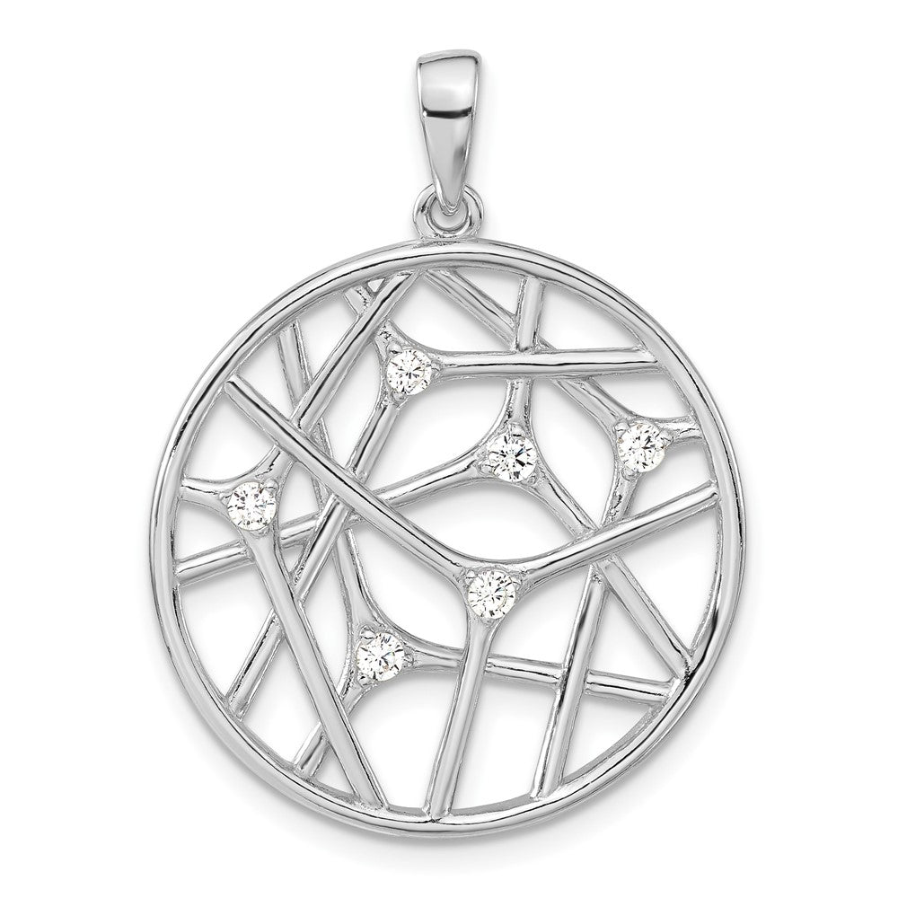Sterling Silver Polished CZ Circle Pendant, 33 x 25 mm