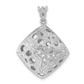 Sterling Silver Rhodium-plated Textured Crystal Floral Square Pendant, 31 x 23 mm