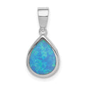 Sterling Silver Rhod-plated Lab Created Opal Teardrop Pendant, 18.4 mm