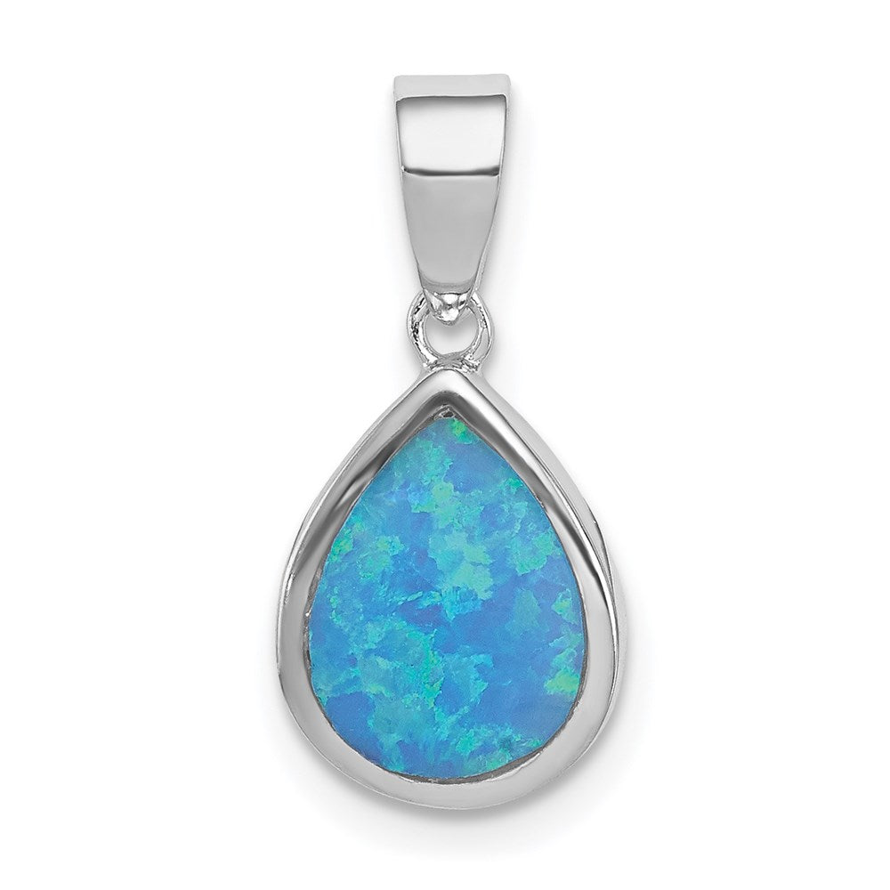 Sterling Silver Rhod-plated Lab Created Opal Teardrop Pendant, 18.4 mm
