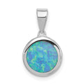 Sterling Silver Rhod-plated Lab Created Opal  Round Pendant, 17.5 mm