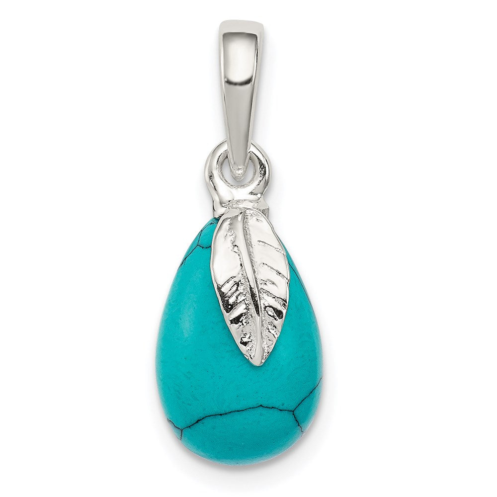 Sterling Silver Polished Lab Created Turquoise Pendant, 22.1 mm