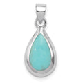 Sterling Silver Rhodium Polished Lab Created Turquoise Teardrop Pendant, 22.5 mm