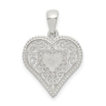 Sterling Silver Polished Filigree Heart Pendant, 15.2 x 14.5 mm