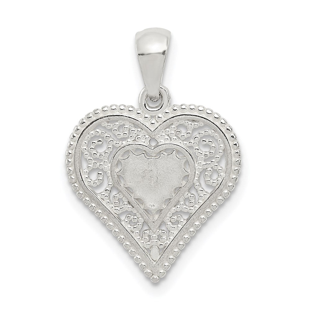 Sterling Silver Polished Filigree Heart Pendant, 15.2 x 14.5 mm