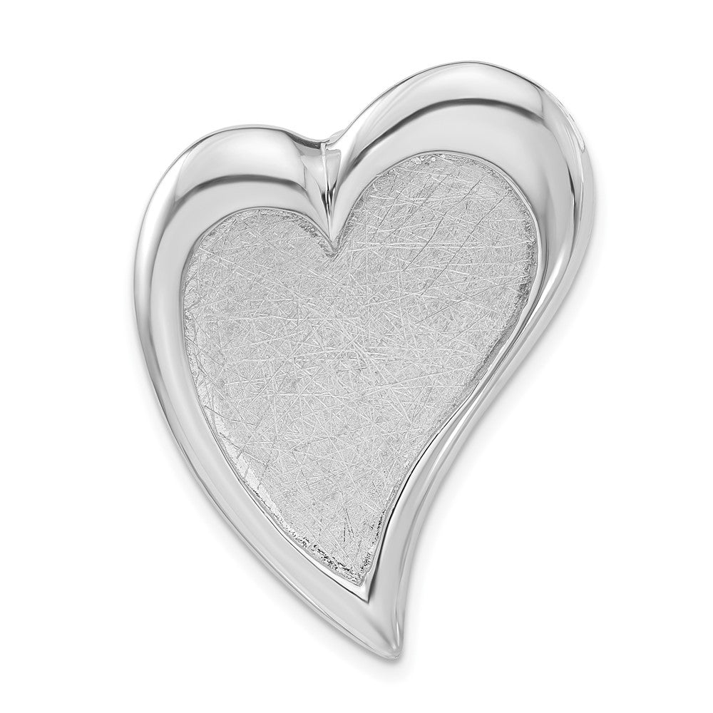Sterling Silver Polished & Scratch Finish Heart Chain Slide Pendant, 33 x 25.25 mm