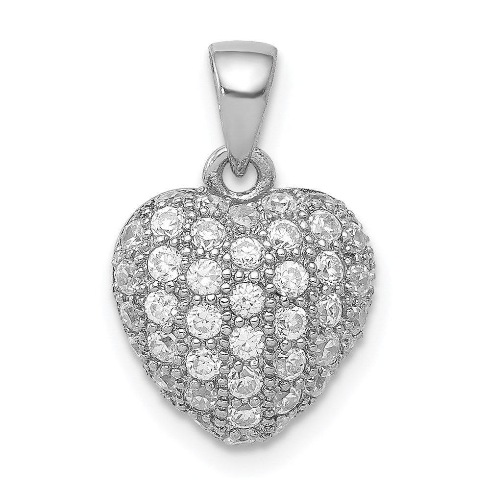Sterling Silver Rhodium-plated CZ Micro pav‚ Heart Pendant, 12.5 x 11.45 mm
