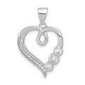 Sterling Silver Rhodium-plated Polished Open Heart CZ Pendant, 20 x 17.8 mm