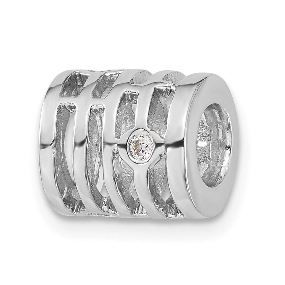 Sterling Silver Polished CZ Bead, 10.15 x 9 mm