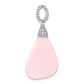 Sterling Silver Polished CZ & Pink Glass Dangle Pendant, 39 x 17.1 mm