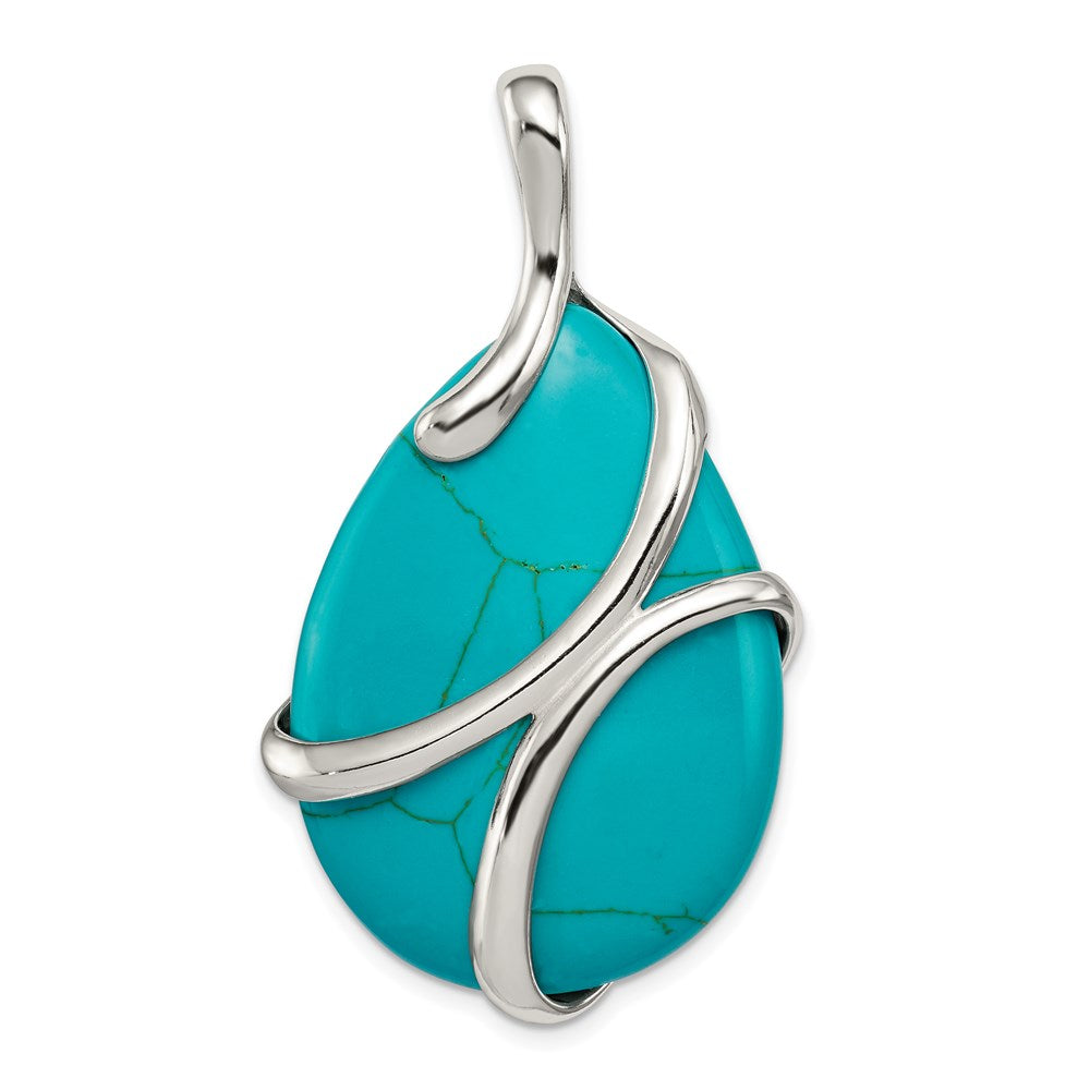 Sterling Silver Polished Synthetic Turquoise Pendant, 47.5 mm