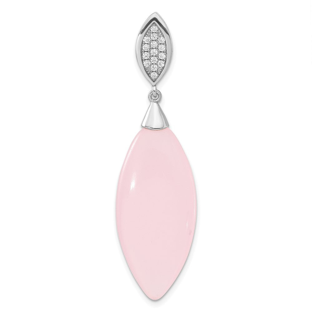 Sterling Silver Polished CZ & Pink Glass Pendant, 52.6 x 14.75 mm