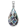 Sterling Silver Rhodium-plated Polished Teardrop Abalone Pendant, 35.5 mm