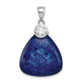 Sterling Silver Rhodium-plated w/CZ and Lapis Lazuli Pendant, 31.5 mm