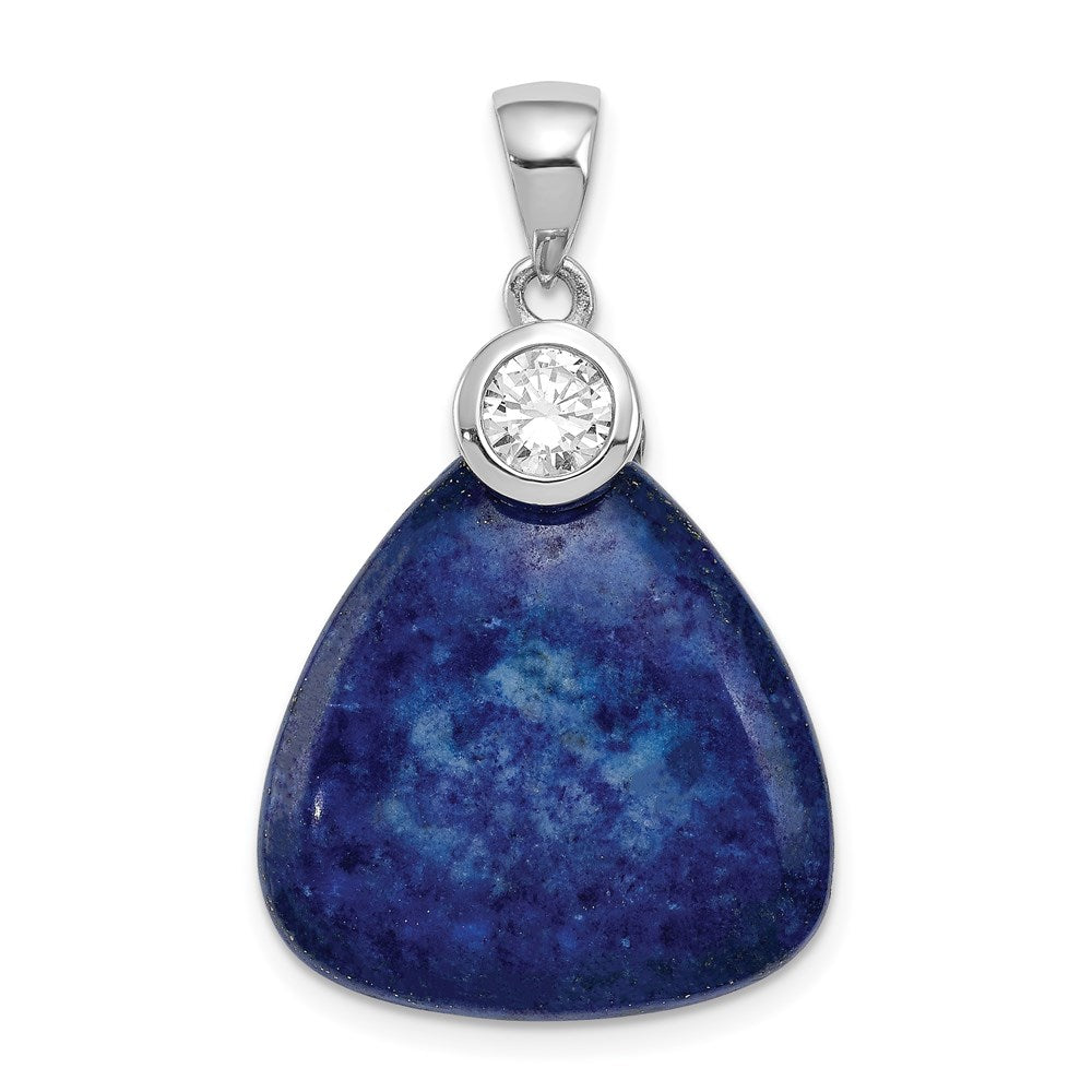 Sterling Silver Rhodium-plated w/CZ and Lapis Lazuli Pendant, 31.5 mm