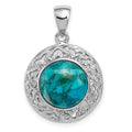 Sterling Silver Rhodium-plated w/Reconstituted Turquoise Pendant, 27 mm