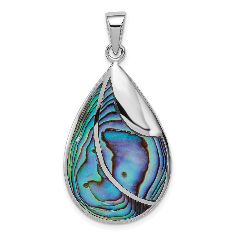 Sterling Silver Rhodium-plated Polished Abalone Pendant, 38.5 mm