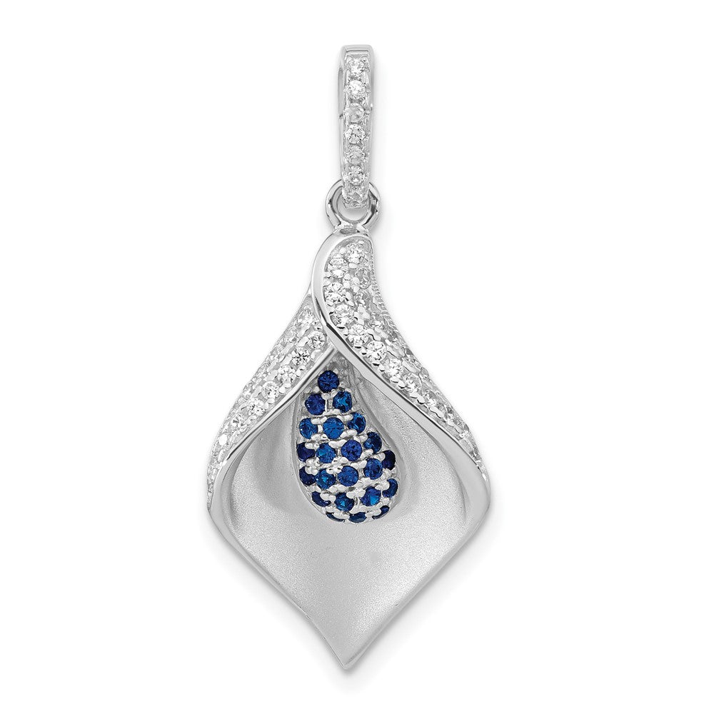 True Fire Sterling Silver Polished & Satin White & Blue CZ Pendant, 33 x 14.75 mm