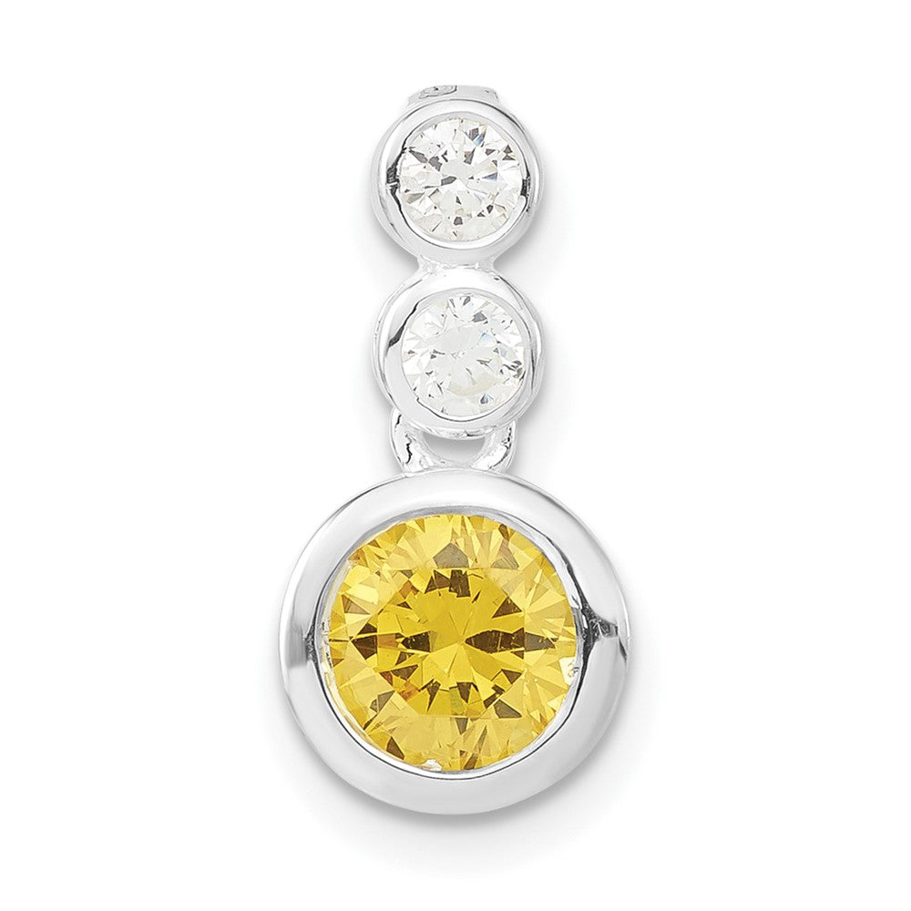Sterling Silver Polished Yellow & Clear CZ Circles Chain Slide Pendant, 16.25 x 8.1 mm