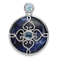 Sterling Silver Rhodium-plated w/Sodalite & Blue Topaz Pendant, 0.73 ct, 29.3 mm