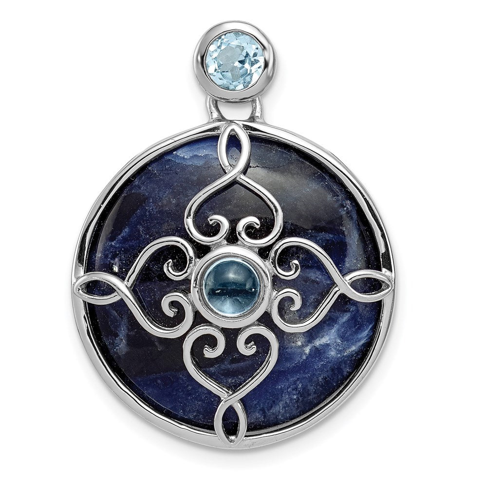 Sterling Silver Rhodium-plated w/Sodalite & Blue Topaz Pendant, 0.73 ct, 29.3 mm