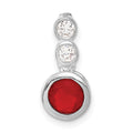 Sterling Silver Polished Red & Clear CZ Circles Chain Slide Pendant, 16.25 x 8.1 mm