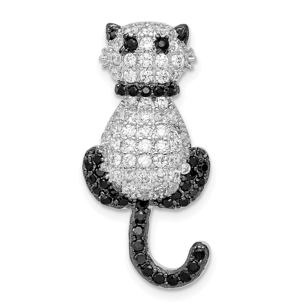 Sterling Silver Rhodium-plated CZ Cat Slide Pendant, 28.8 x 13.65 mm