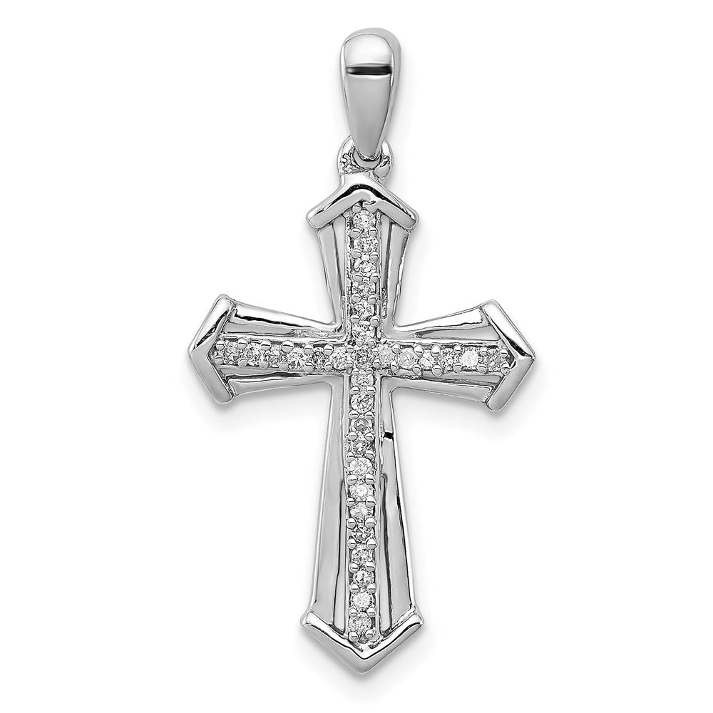 Sterling Silver Rhodium-plated Diamond Cross Pendant, 0.13 ct, 28.5 x 15.5 mm