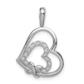 Sterling Silver Rhodium Diam. Hearts Pendant, 0.07 ct, 24 x 16 mm