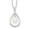 Sterling Silver Rhodium-plated 7-8mm White Teardrop Freshwater Cultured Pearl 17 inch Necklace, 17 x 16 mm