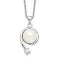 Sterling Silver Rhodium-plated 8-9mm White Button Freshwater Cultured Pearl and CZ 17 inch Necklace, 17 x 12 mm