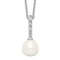 Sterling Silver Rhodium-plated 7-8mm White Teardrop Freshwater Cultured Pearl and CZ 17 inch Necklace, 17 mm