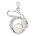 Sterling Silver Polished CZ & 8-9mm FW Cultured Pearl Rabbit Pendant, 28 x 21.6 mm