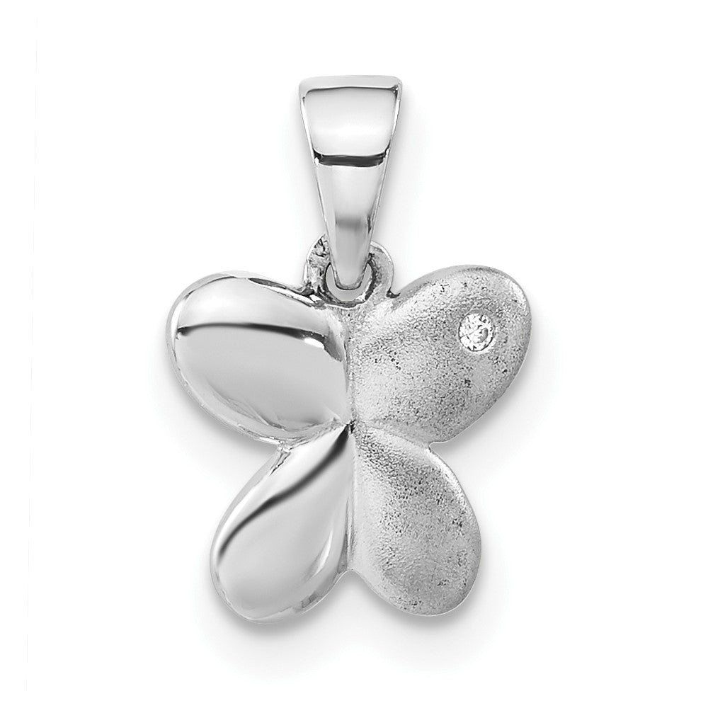 Sterling Silver Polished & Satin CZ Butterfly Pendant, 14.4 x 10 mm