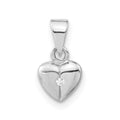 Sterling Silver Polished & Satin CZ Heart Pendant, 12.6 x 6.9 mm