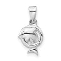 Sterling Silver Polished Dolphin in Hoop Pendant, Size 3, 8.75 x 8.9 mm